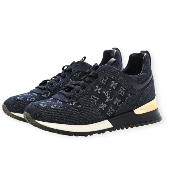 Louis Vuitton Women’s 38 Denim Monogram Logo Run Away Sneakers Blue Chunky Sport - Picture 1 of 12